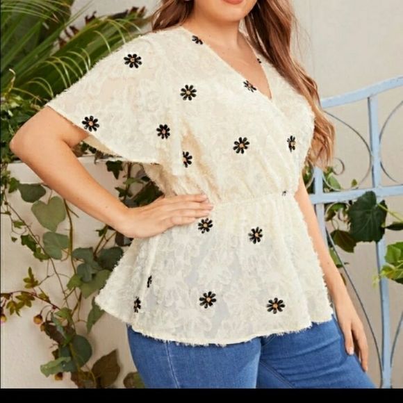 V-neck Plus sz 16 18 20 baby doll Lace blouse - Picture 8 of 16